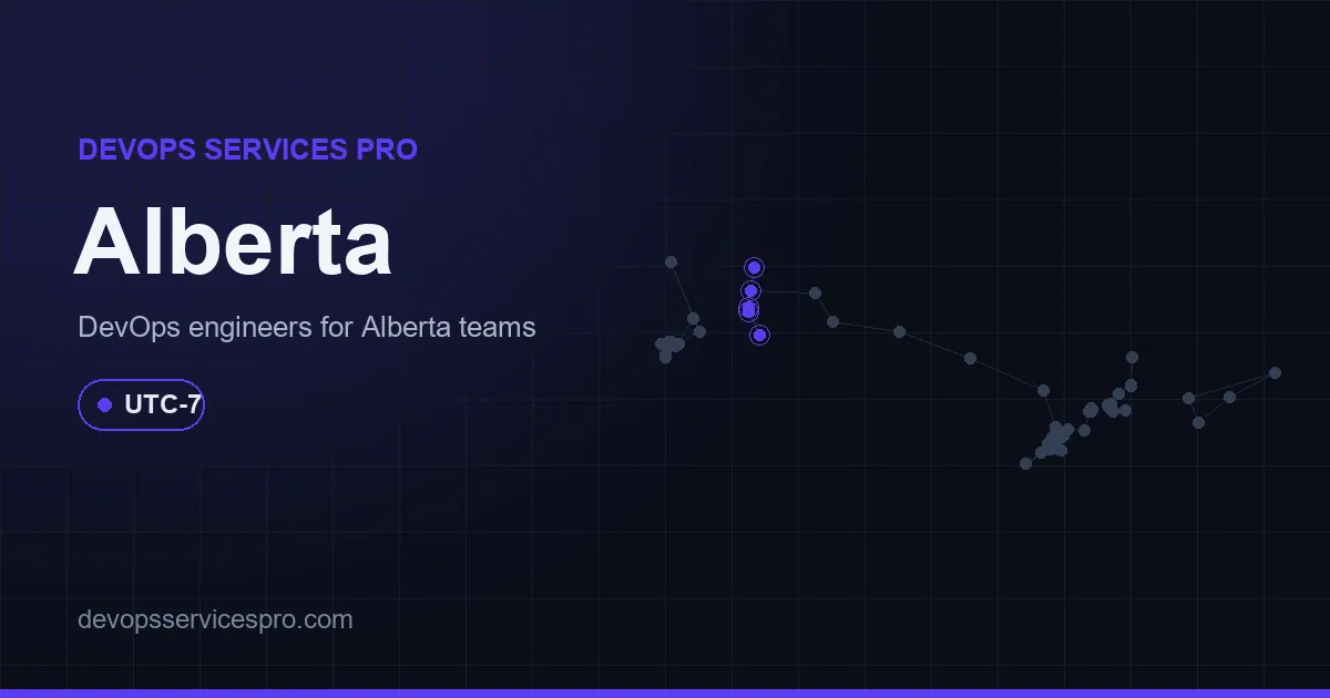 DevOps services coverage map for Alberta, Canada - DevOps Services Pro