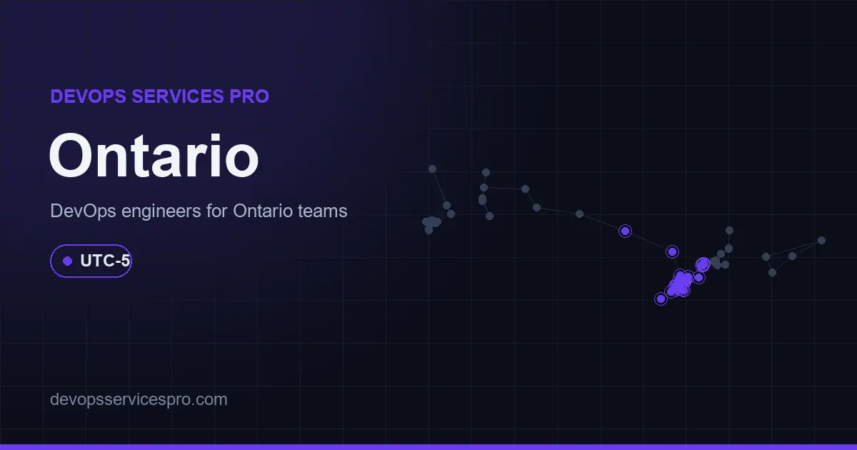 DevOps services coverage map for Ontario, Canada - DevOps Services Pro