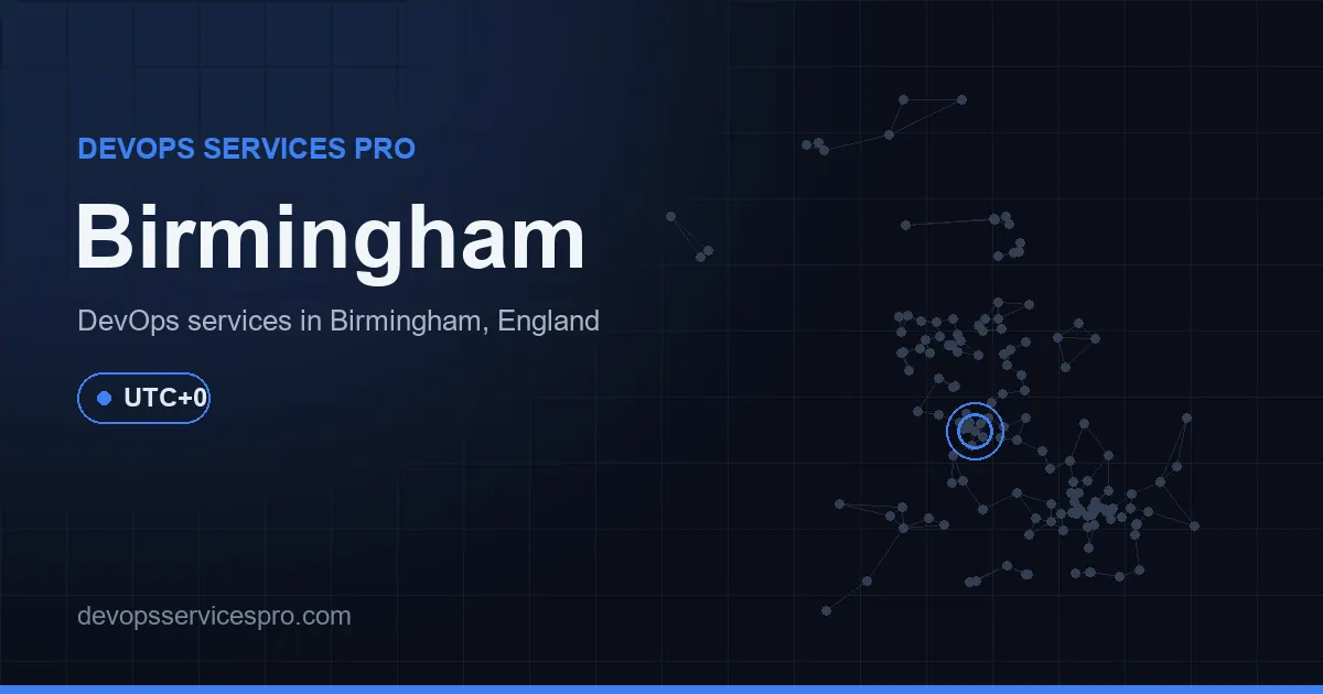 DevOps services coverage map for Birmingham, the UK - DevOps Services Pro