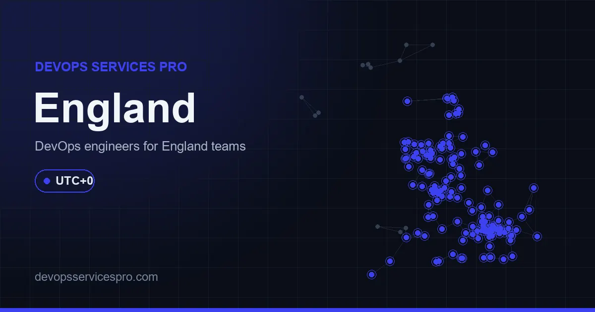 DevOps services coverage map for England, the UK - DevOps Services Pro