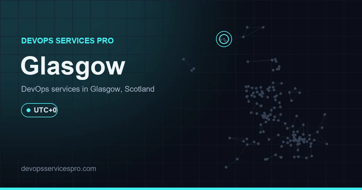 DevOps services coverage map for Glasgow, the UK - DevOps Services Pro