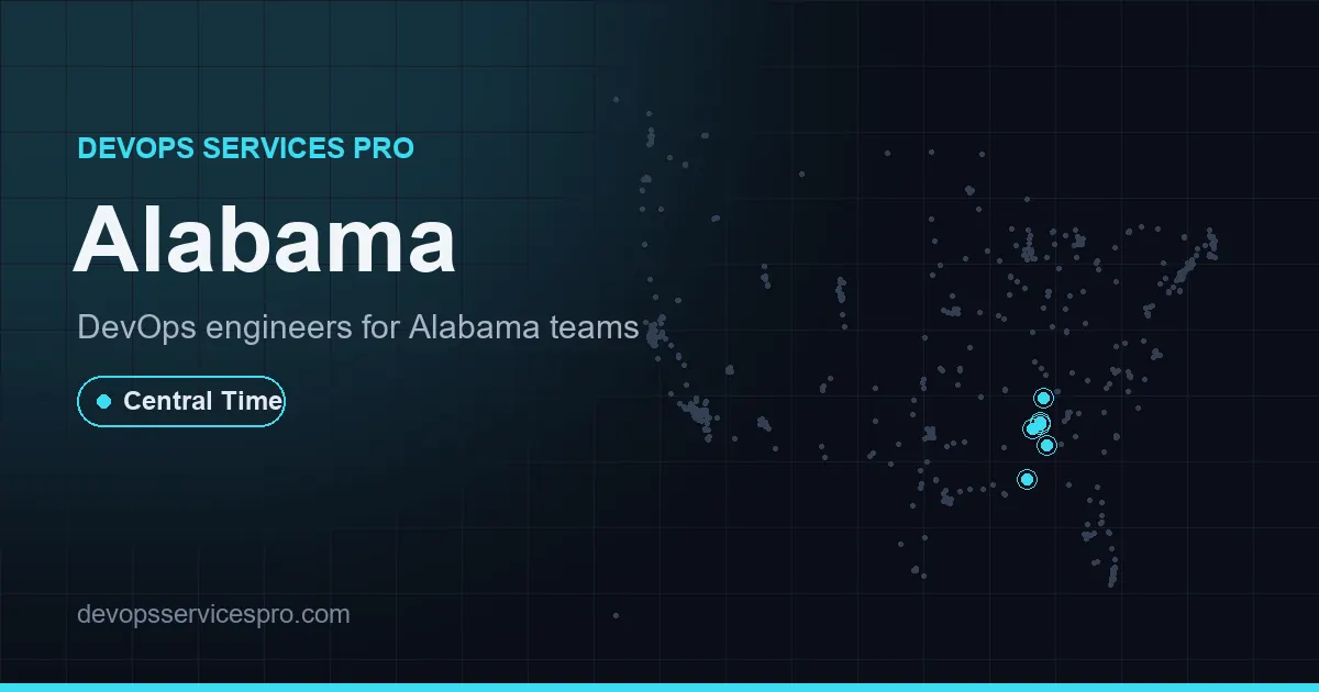 DevOps services coverage map for Alabama, the USA - DevOps Services Pro