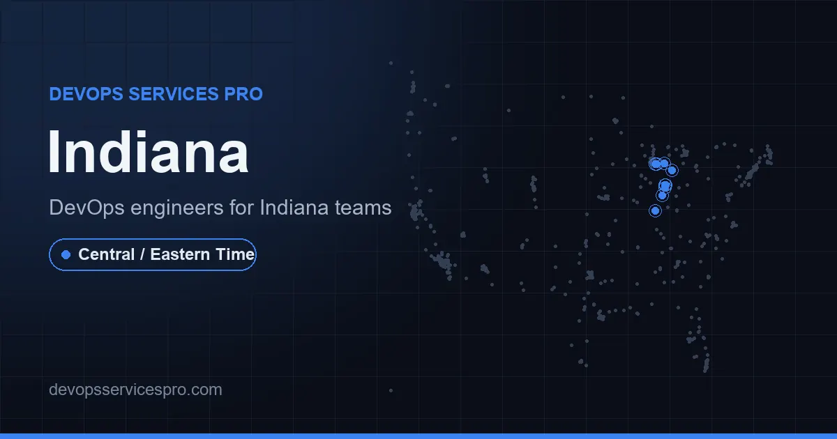 DevOps services coverage map for Indiana, the USA - DevOps Services Pro