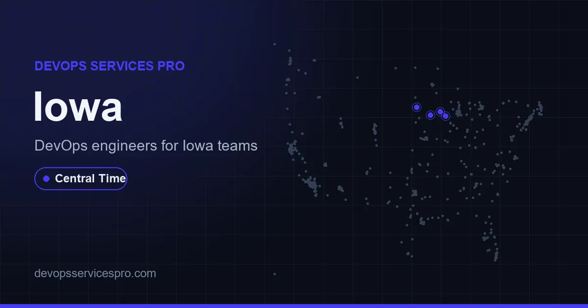 DevOps services coverage map for Iowa, the USA - DevOps Services Pro