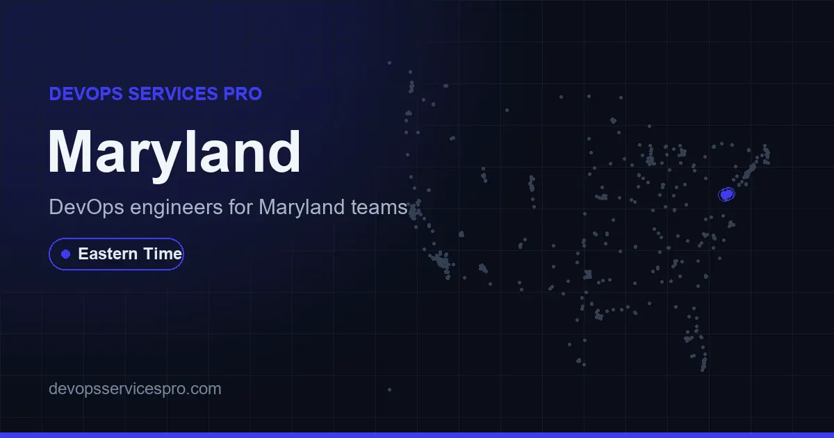 DevOps services coverage map for Maryland, the USA - DevOps Services Pro
