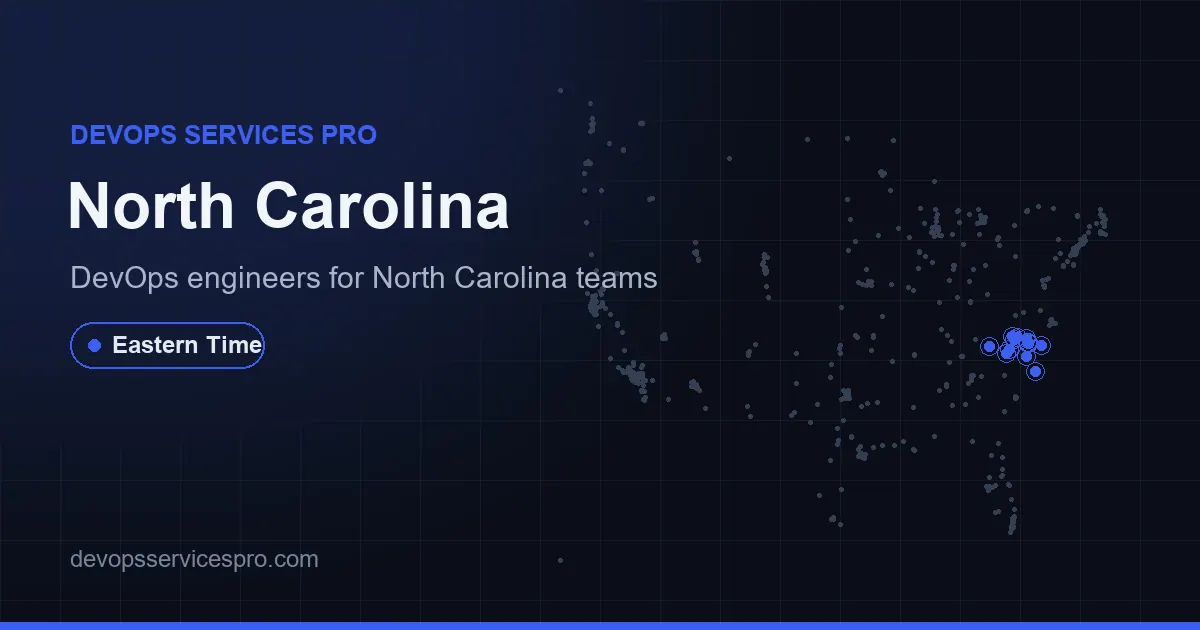 DevOps services coverage map for North Carolina, the USA - DevOps Services Pro