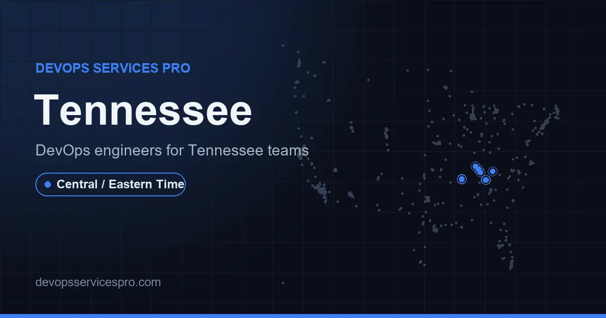 DevOps services coverage map for Tennessee, the USA - DevOps Services Pro