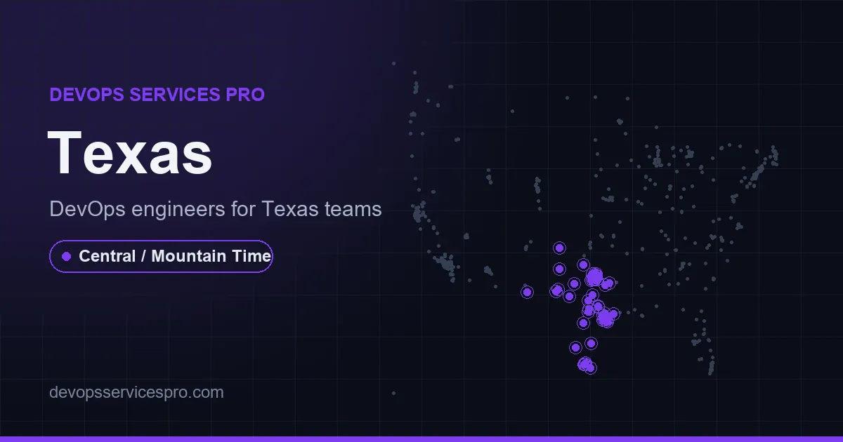 DevOps services coverage map for Texas, the USA - DevOps Services Pro