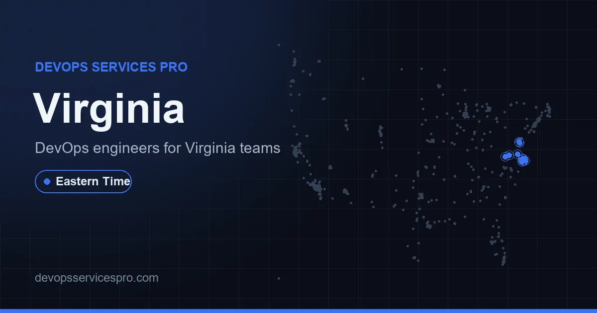 DevOps services coverage map for Virginia, the USA - DevOps Services Pro